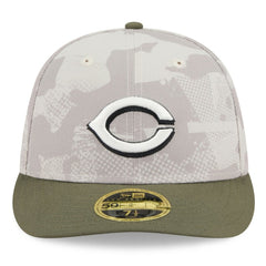 Cincinnati Reds New Era 2025 Armed Forces Day Low Profile 59FIFTY Fitted Hat - Light Beige/Olive Hats