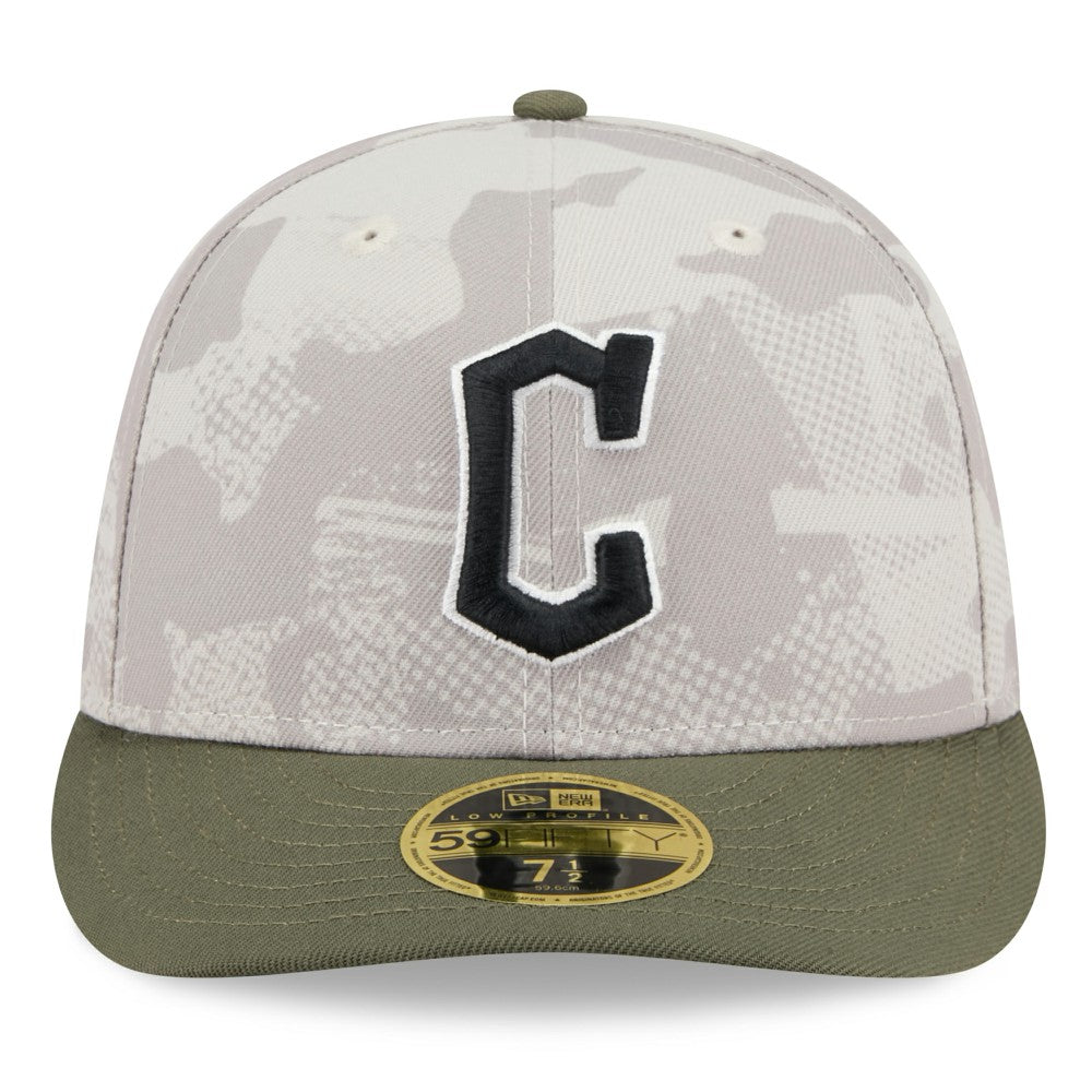 Cleveland Guardians New Era 2025 Armed Forces Day Low Profile 59FIFTY Fitted Hat - Light Beige/Olive Hats