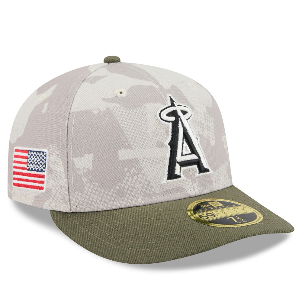 Los Angeles Angels New Era 2025 Armed Forces Day Low Profile 59FIFTY Fitted Hat - Light Beige/Olive Hats