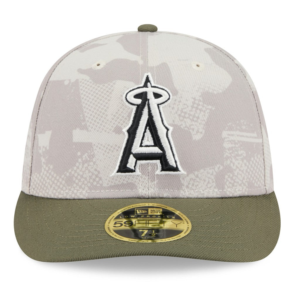 Los Angeles Angels New Era 2025 Armed Forces Day Low Profile 59FIFTY Fitted Hat - Light Beige/Olive Hats