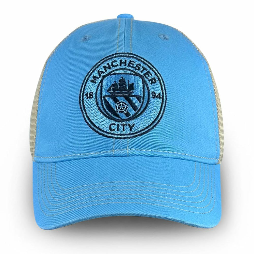 Manchester City 1863FC Mono Badge Vintage Trucker Adjustable Hat Sky Blue