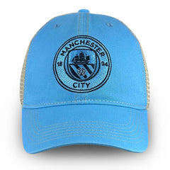 Manchester City 1863FC Mono Badge Vintage Trucker Adjustable Hat Sky Blue