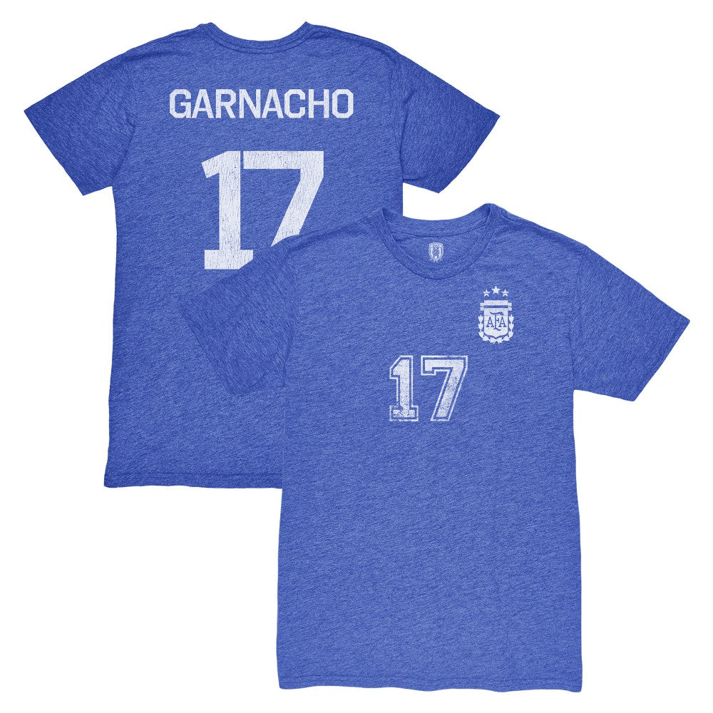Alejandro Garnacho Argentina National Team 1863FC Player Vintage Tri-Blend T-Shirt Blue