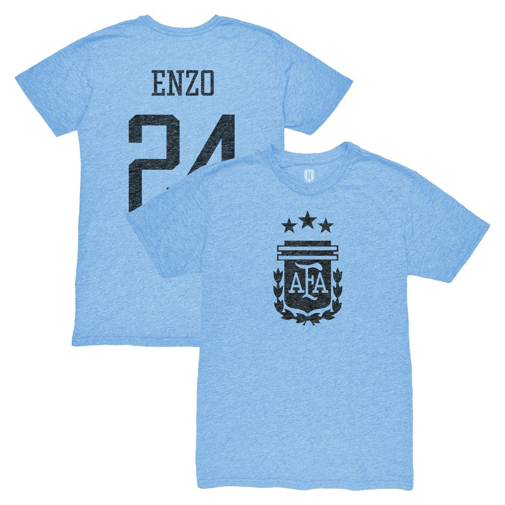 Enzo Fernández Argentina National Team 1863FC Player Vintage Tri-Blend T-Shirt Light Blue