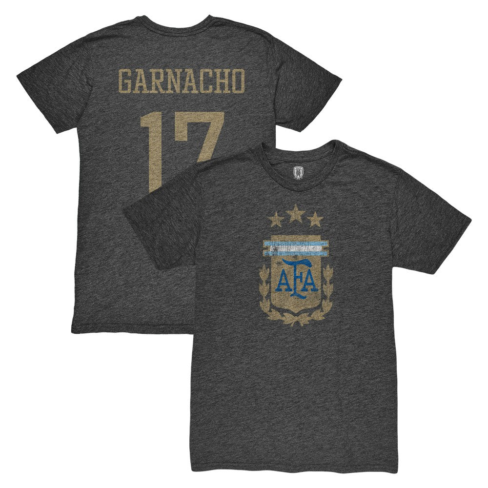 Alejandro Garnacho Argentina National Team 1863FC Player Vintage Tri-Blend T-Shirt Black