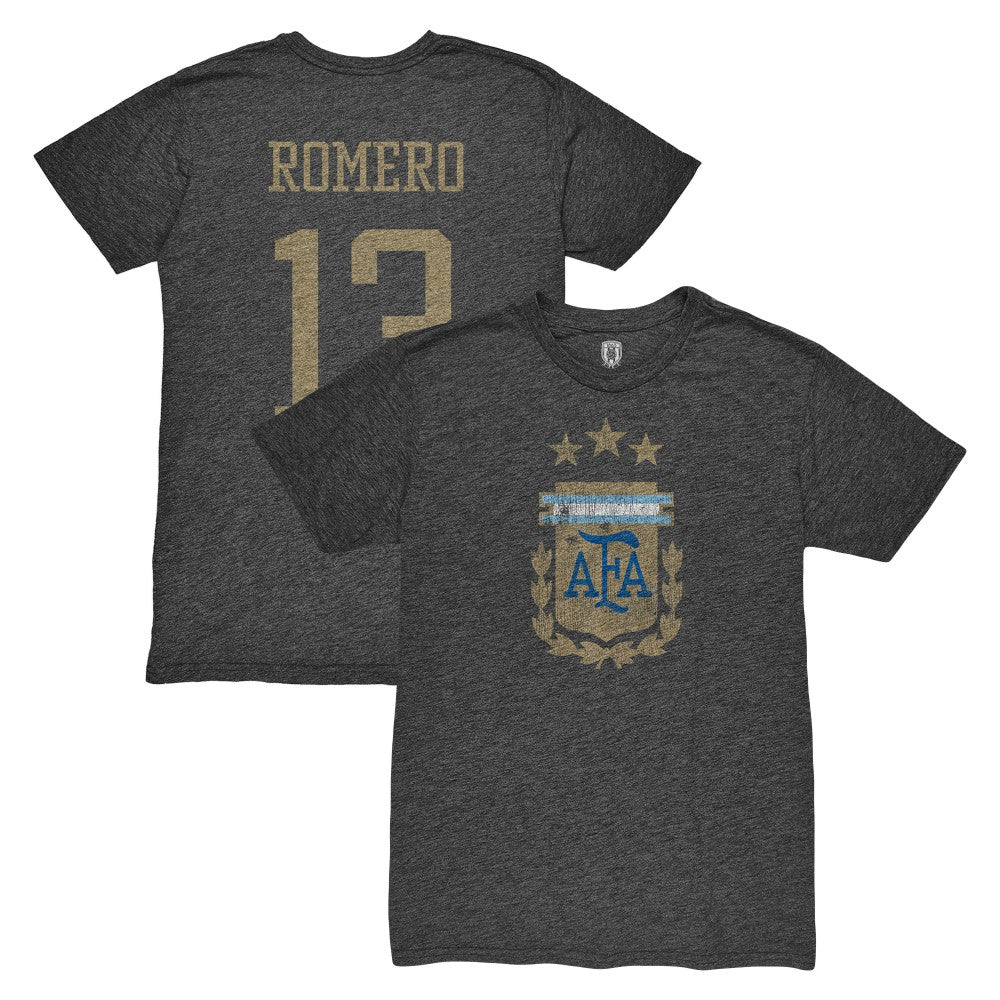Cristian Romero Argentina National Team 1863FC Player Vintage Tri-Blend T-Shirt Black