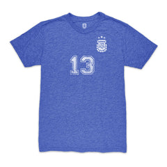 Cristian Romero Argentina National Team 1863FC Player Vintage Tri-Blend T-Shirt Blue