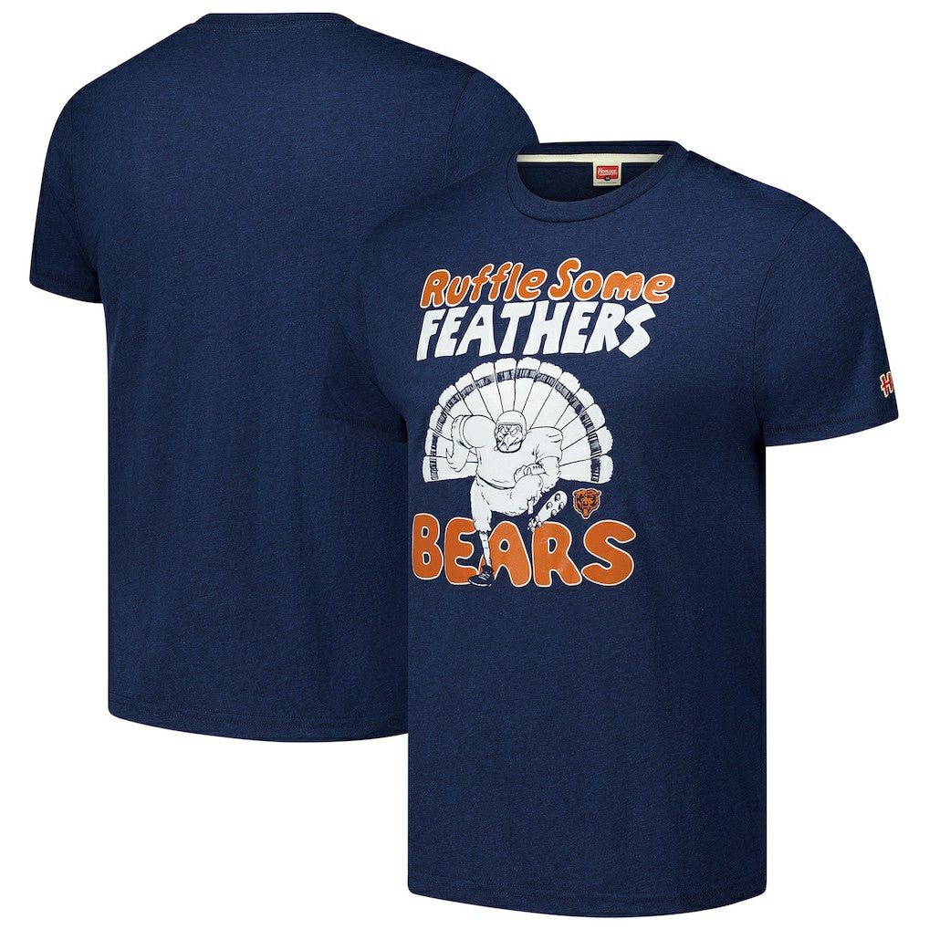 Chicago Bears Homage Unisex Ruffle Some Feathers Tri-Blend T-Shirt - Navy T-shirts