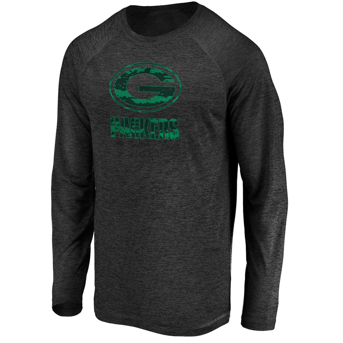 Green Bay Packers Iconic Striated Dark Logo Raglan Long Sleeve T-Shirt - Black T-shirts