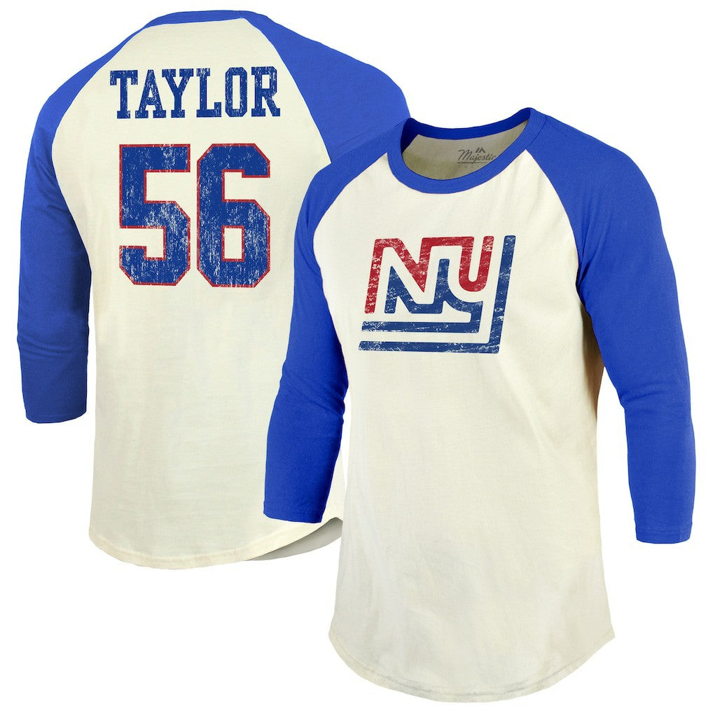 Lawrence Taylor New York Giants Majestic Threads Retired Player Name & Number 3/4 Raglan Sleeve T-Shirt  - Cream/Red T-shirts