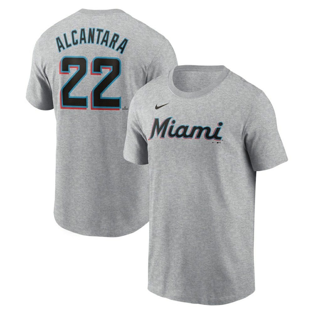 Sandy Alcantara Miami Marlins Nike Fuse Name & Number T-Shirt - Heather Gray T-shirts