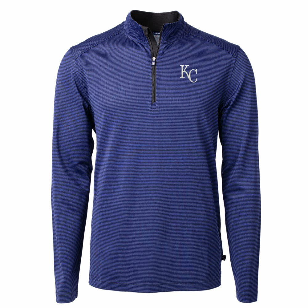 Kansas City Royals Cutter & Buck Big & Tall Virtue Eco Pique Micro Stripe Recycled Quarter-Zip Pullover Top - Blue Pullover