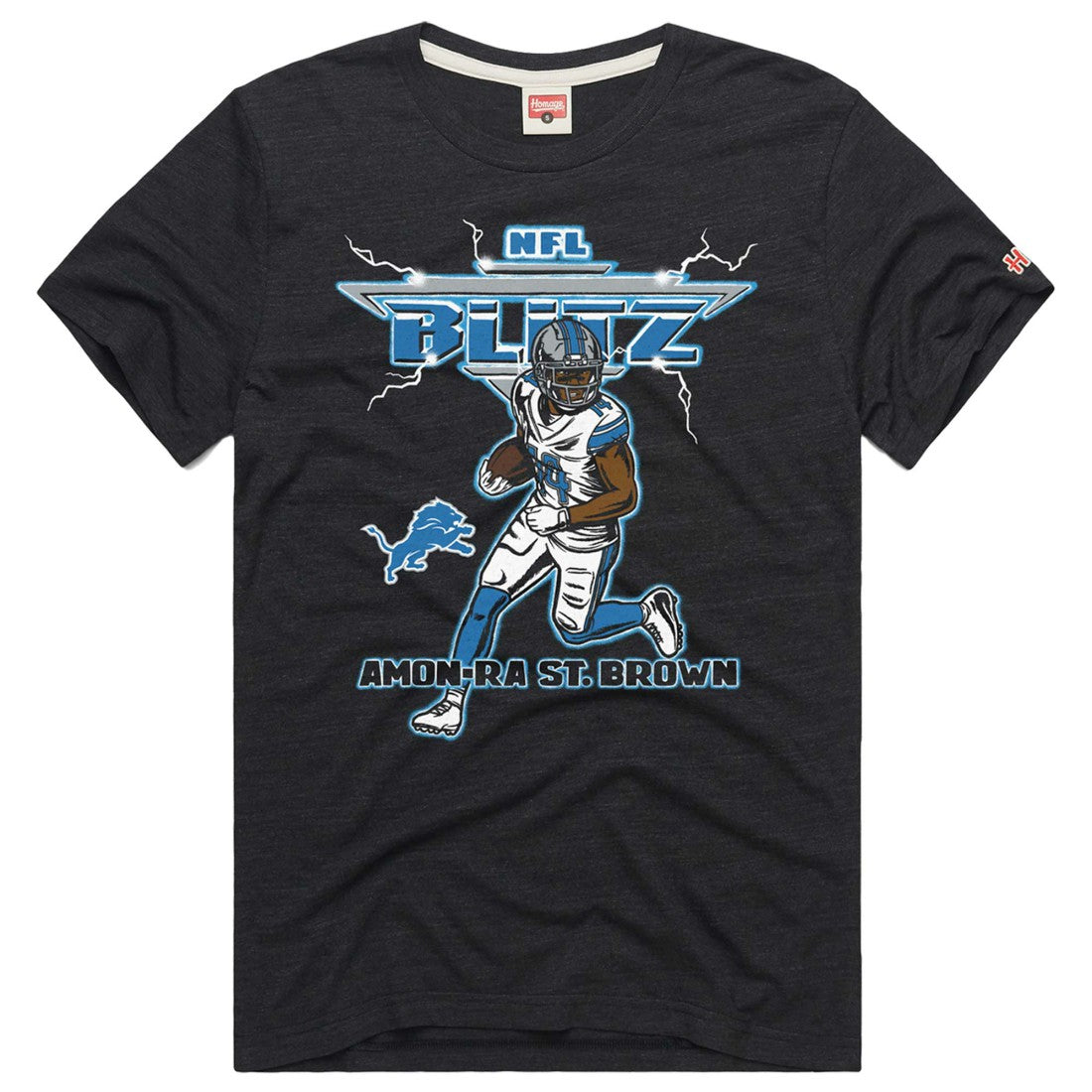 Amon-Ra St. Brown Detroit Lions Homage Unisex NFL Blitz Player Tri-Blend T-Shirt - Heathered Charcoal T-shirts