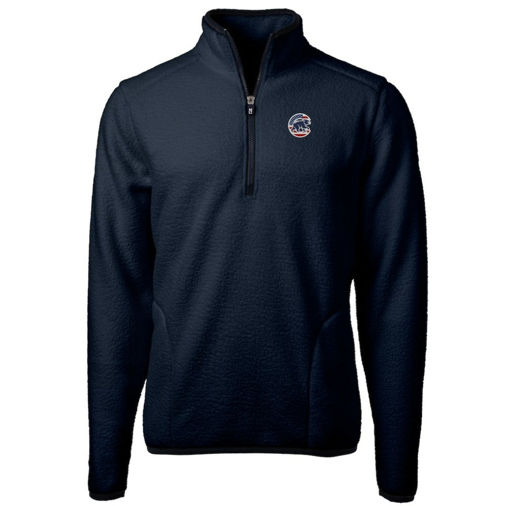 Chicago Cubs Cutter & Buck Big & Tall Americana Cascade Eco Fleece Quarter-Zip Jacket - Navy Jackets