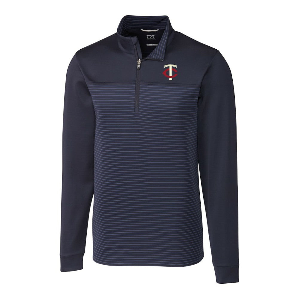 Minnesota Twins Cutter & Buck Big & Tall Traverse Stripe Stretch DryTec Quarter-Zip Top - Navy Tops