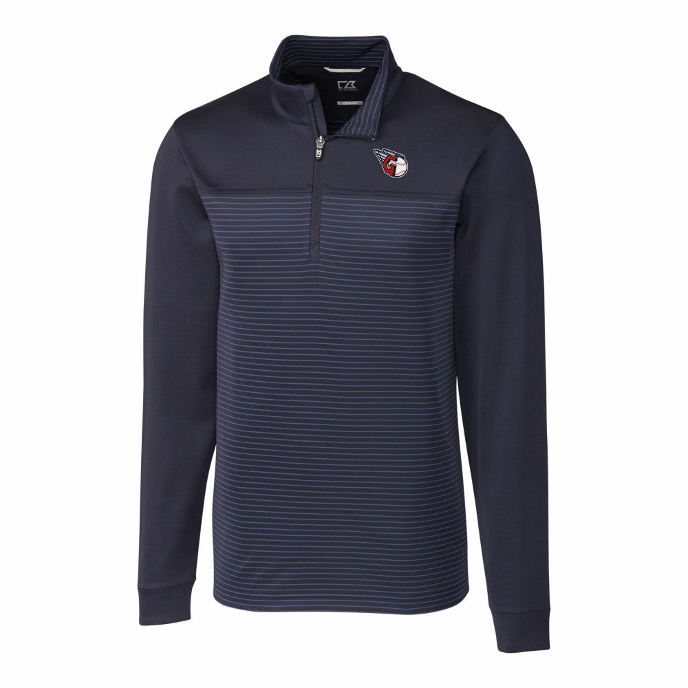 Cleveland Guardians Cutter & Buck Big & Tall Traverse Stretch Eco Stripe DryTec Quarter-Zip Top - Navy Tops