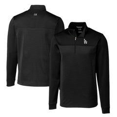 Los Angeles Dodgers Cutter & Buck Big & Tall Traverse Stripe Stretch DryTec Quarter-Zip Top - Black Tops