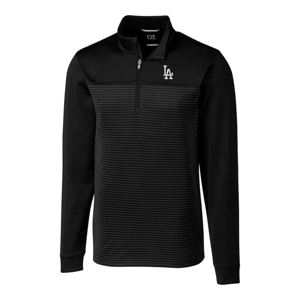 Los Angeles Dodgers Cutter & Buck Big & Tall Traverse Stripe Stretch DryTec Quarter-Zip Top - Black Tops