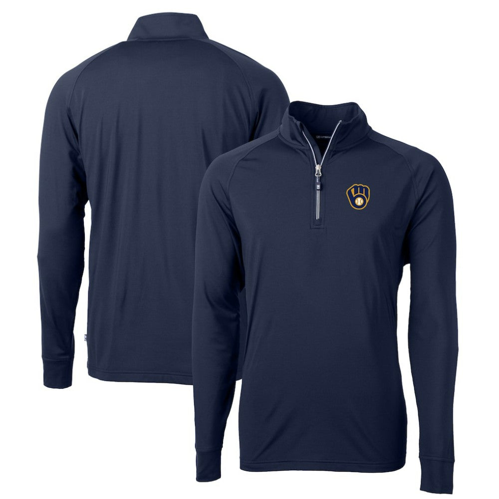 Milwaukee Brewers Cutter & Buck Big & Tall Adapt Eco Knit Stretch Recycled Raglan DryTec Quarter-Zip Top - Navy Tops