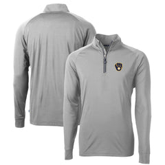 Milwaukee Brewers Cutter & Buck Big & Tall Adapt Eco Knit Stretch Recycled Quarter-Zip Pullover Top - Gray Pullover