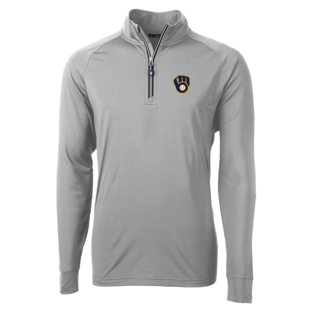 Milwaukee Brewers Cutter & Buck Big & Tall Adapt Eco Knit Stretch Recycled Quarter-Zip Pullover Top - Gray Pullover