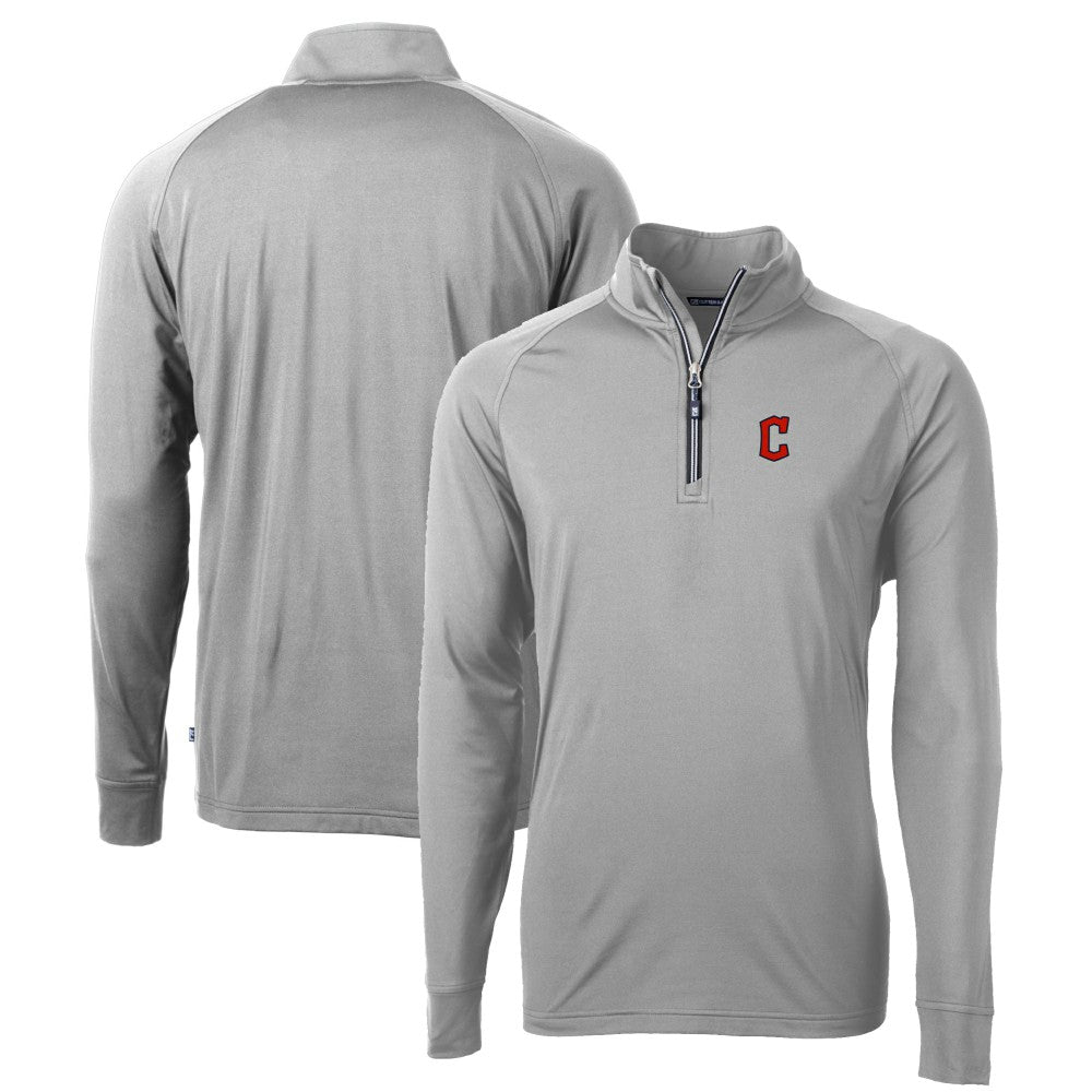 Cleveland Guardians Cutter & Buck Big & Tall Adapt Eco Knit Stretch Recycled Raglan DryTec Quarter-Zip Top - Gray Tops