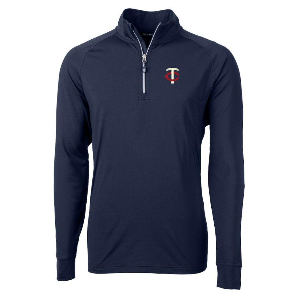 Minnesota Twins Cutter & Buck Big & Tall Adapt Eco Knit Stretch Recycled Quarter-Zip Pullover Top - Navy Pullover