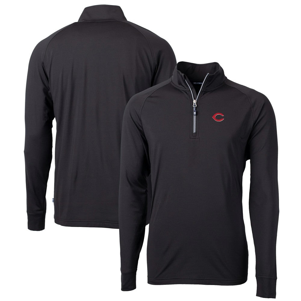 Cincinnati Reds Cutter & Buck Big & Tall Adapt Eco Knit Stretch Recycled Quarter-Zip Pullover Top - Black Pullover