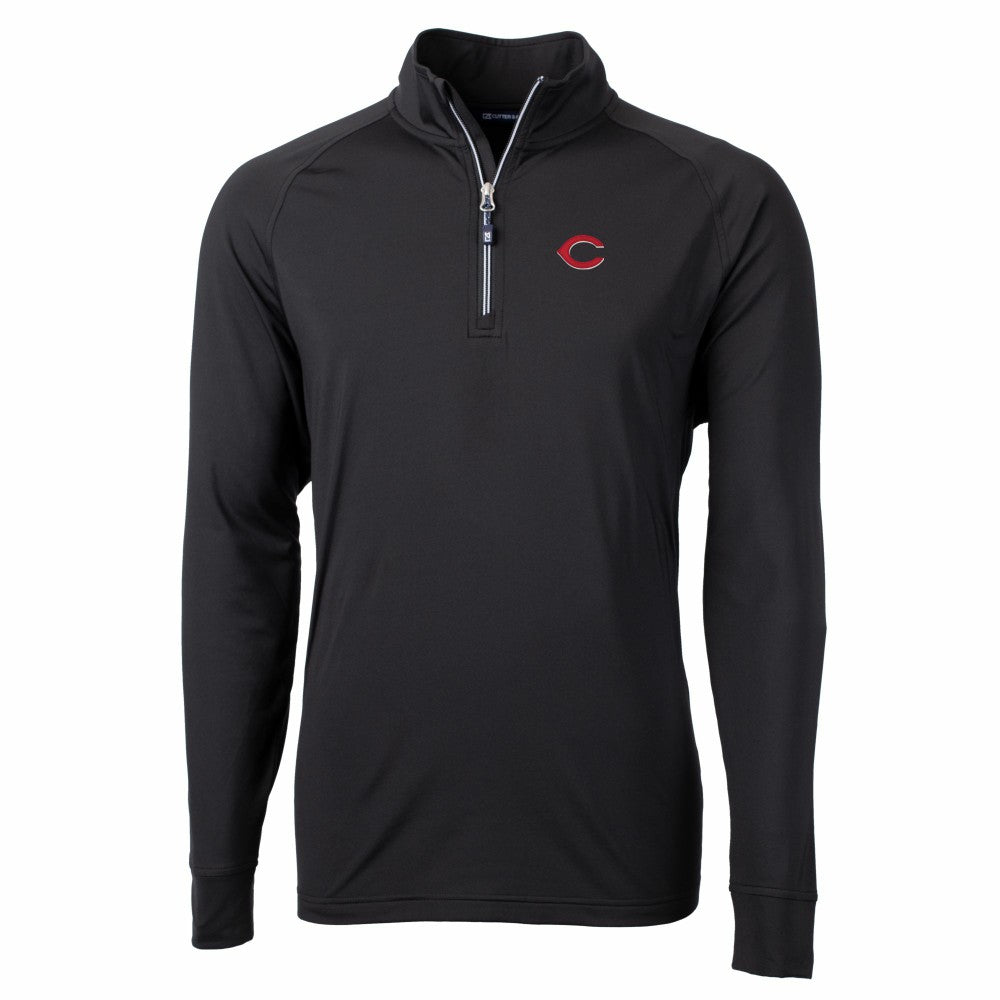 Cincinnati Reds Cutter & Buck Big & Tall Adapt Eco Knit Stretch Recycled Quarter-Zip Pullover Top - Black Pullover