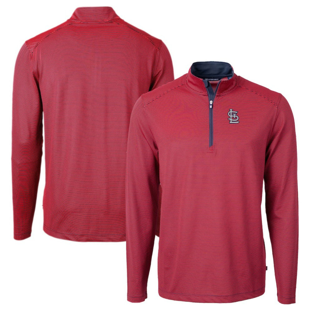 St. Louis Cardinals Cutter & Buck Big & Tall Virtue Eco Pique Micro Stripe Quarter-Zip Jacket - Red Jackets