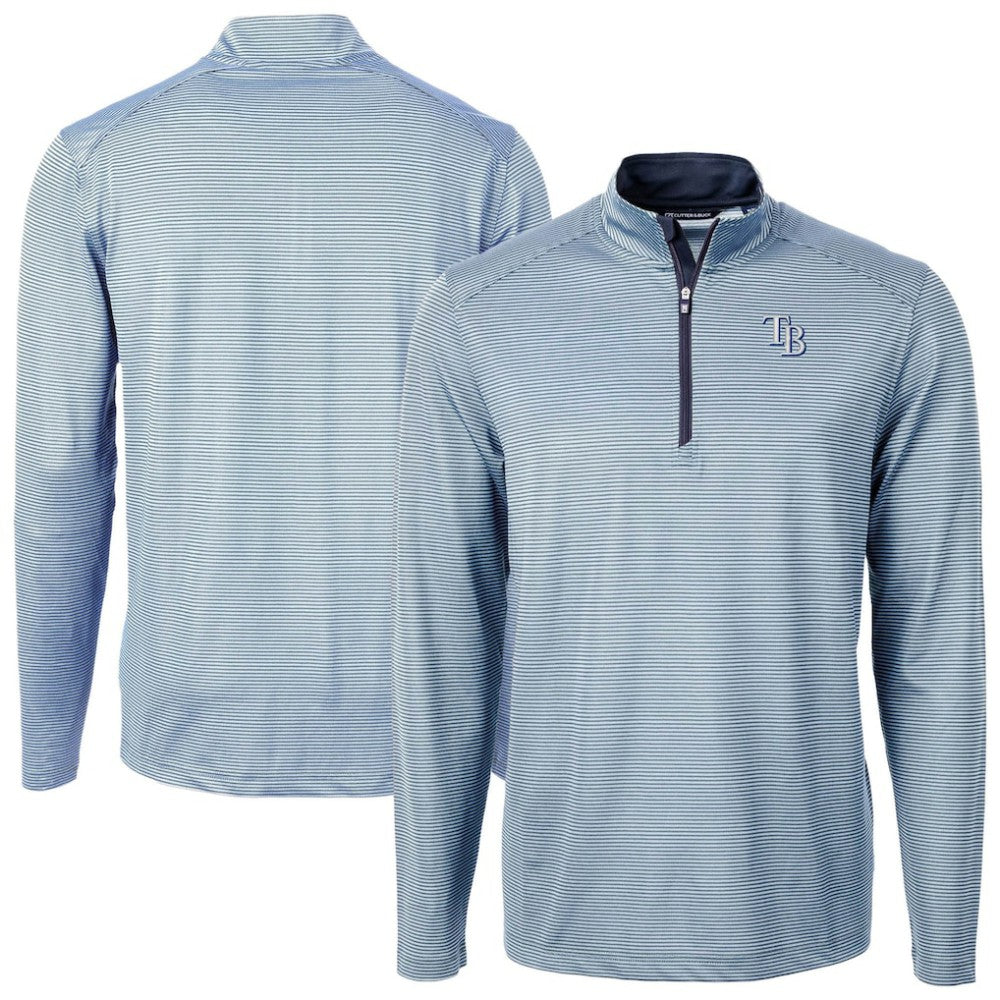 Tampa Bay Rays Cutter & Buck Virtue Eco Pique Micro Stripe Recycled Quarter-Zip Pullover Top - Light Blue Pullover