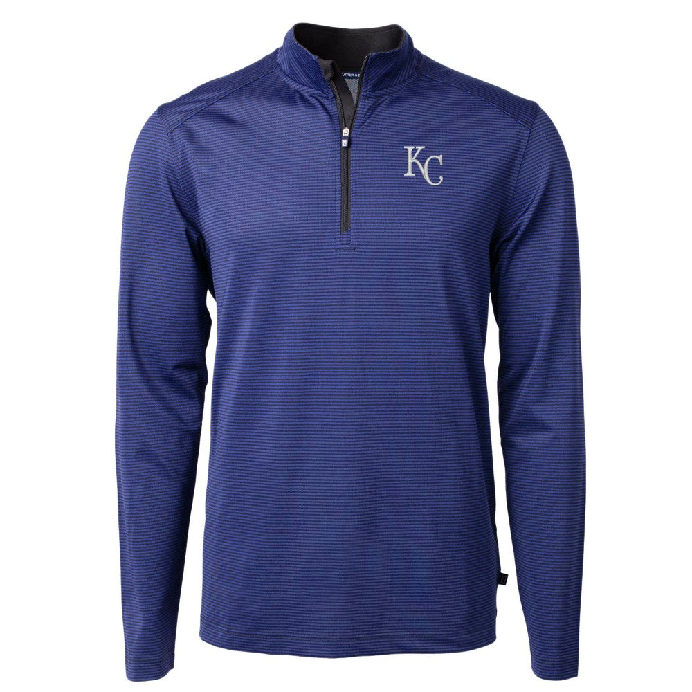 Kansas City Royals Cutter & Buck Virtue Eco Pique Micro Stripe Recycled Quarter-Zip Pullover Top - Royal Pullover