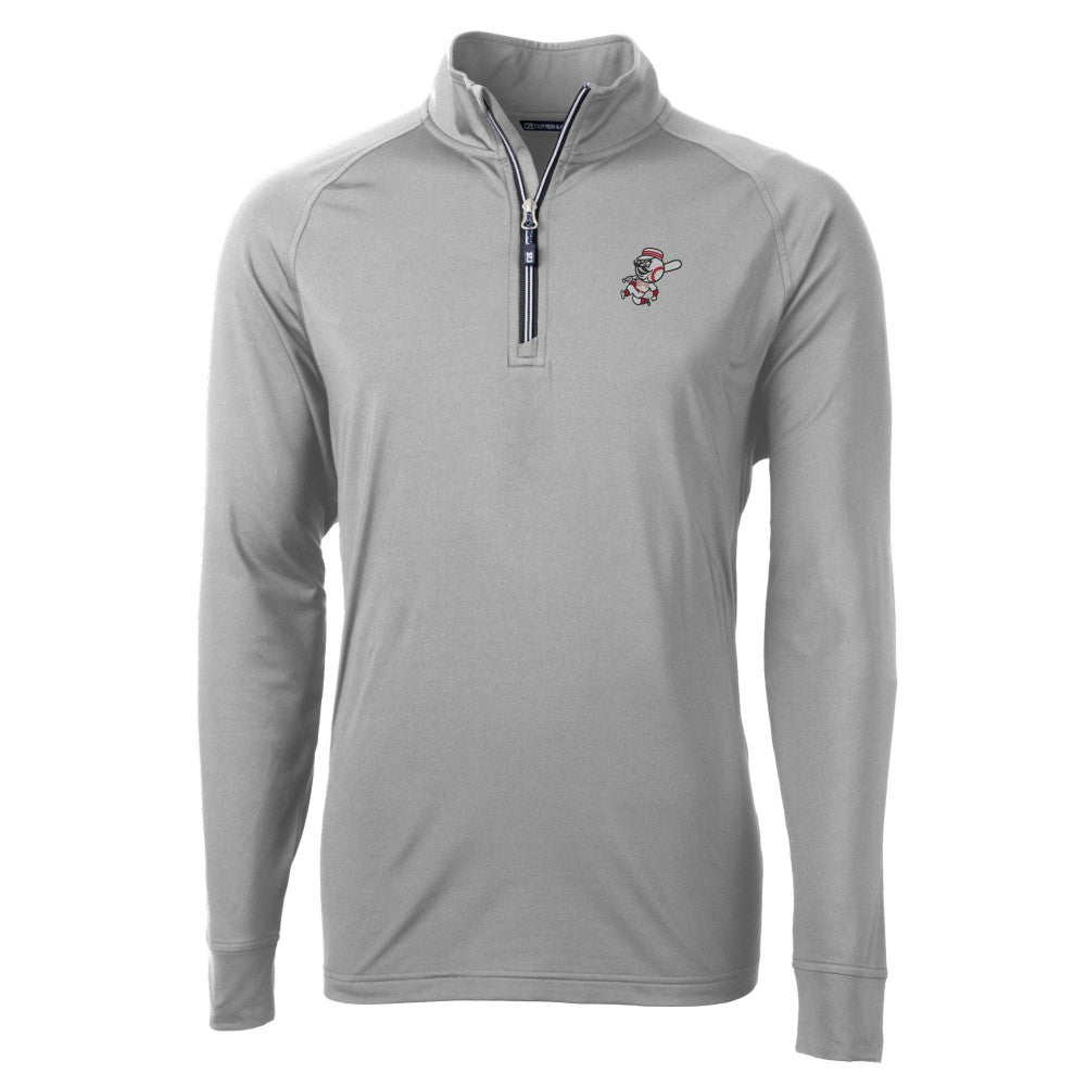 Cincinnati Reds Cutter & Buck Mr. Redlegs Adapt Eco Knit Stretch Recycled Quarter-Zip Pullover Top - Gray Pullover