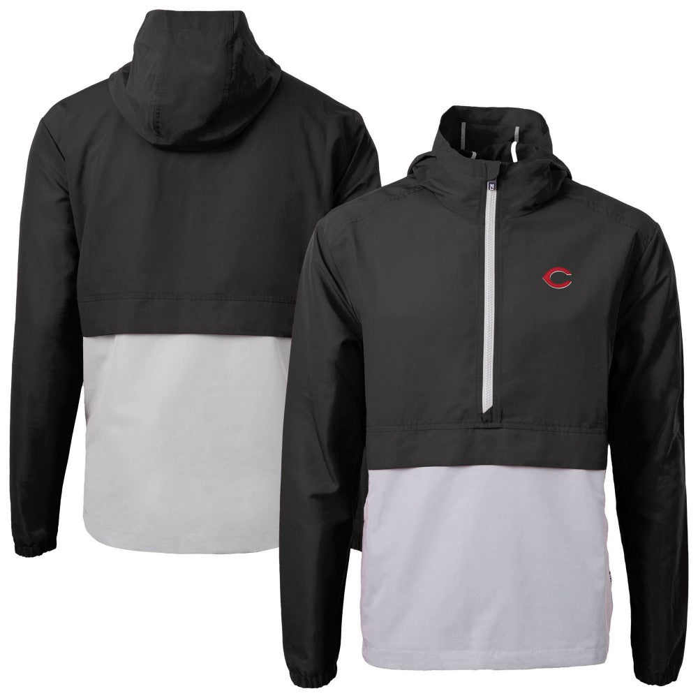 Cincinnati Reds Cutter & Buck Charter Eco Recycled Half-Zip Anorak Jacket - Black Jackets
