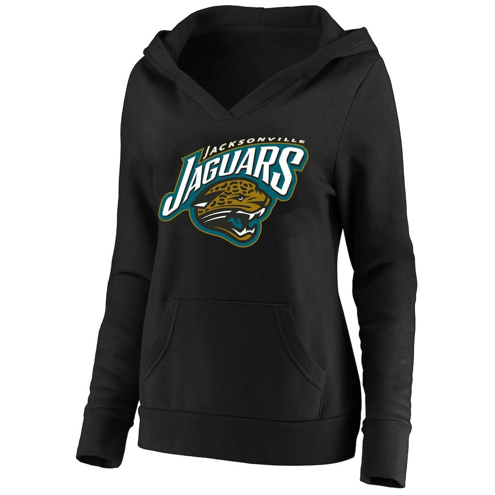 Jacksonville Jaguars Women's Classic Logo V-Neck Pullover Hoodie - Black Hoodies