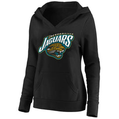 Jacksonville Jaguars Women's Classic Logo V-Neck Pullover Hoodie - Black Hoodies