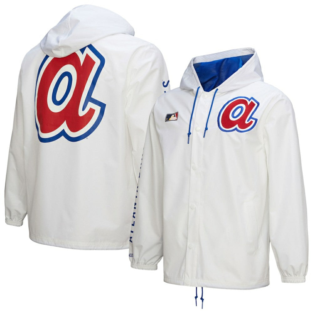 Atlanta Braves Mitchell & Ness Vintage Full-Snap Hooded Coaches Jacket - White Jackets