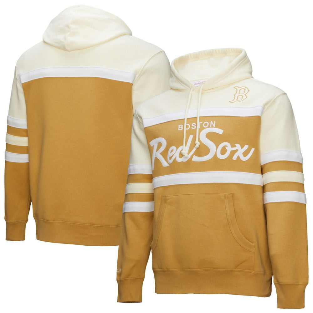 Boston Red Sox Mitchell & Ness Head Coach Pullover Hoodie - Tan/Cream Hoodies