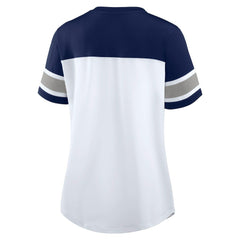 Dallas Cowboys Women's Athena Rhinestone Lace-Up V-Neck T-Shirt - White/Navy T-shirts