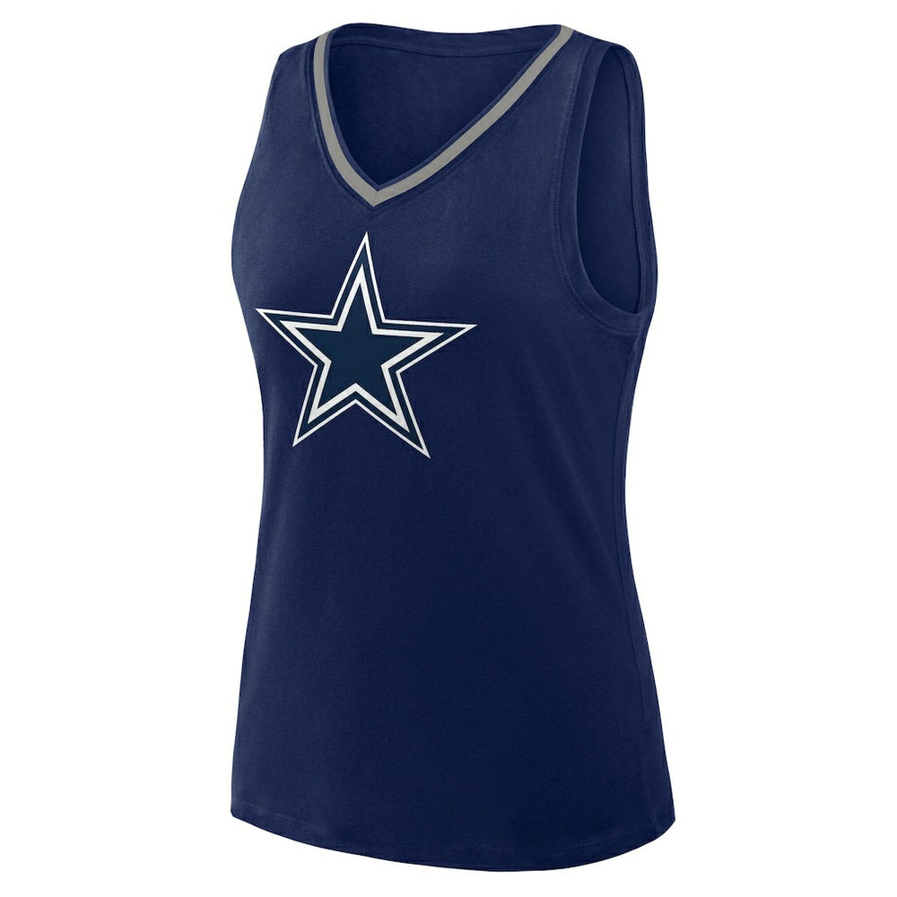 Dallas Cowboys Logo Athletic Women's Stellar Win V-Neck Tank Top - Navy Tops