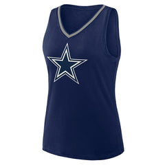 Dallas Cowboys Logo Athletic Women's Stellar Win V-Neck Tank Top - Navy Tops