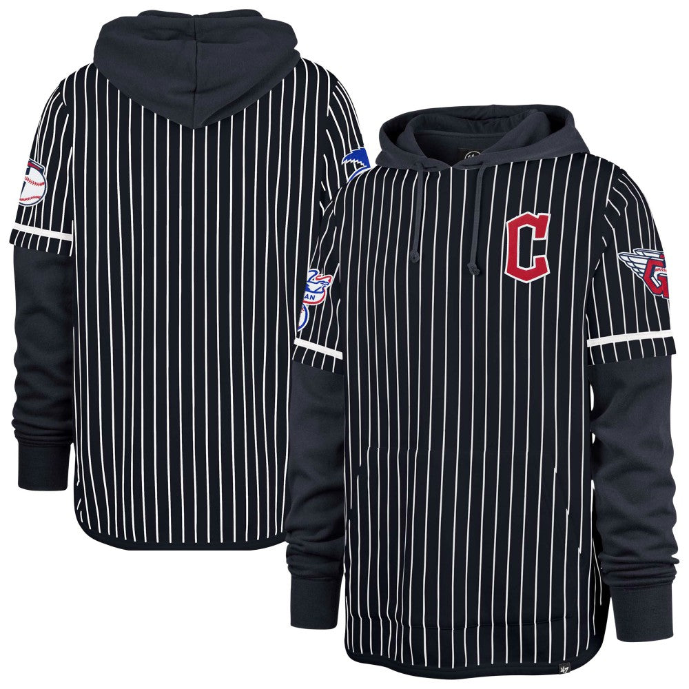 Cleveland Guardians '47 Pinstripe Double Header Pullover Hoodie - Navy Hoodies