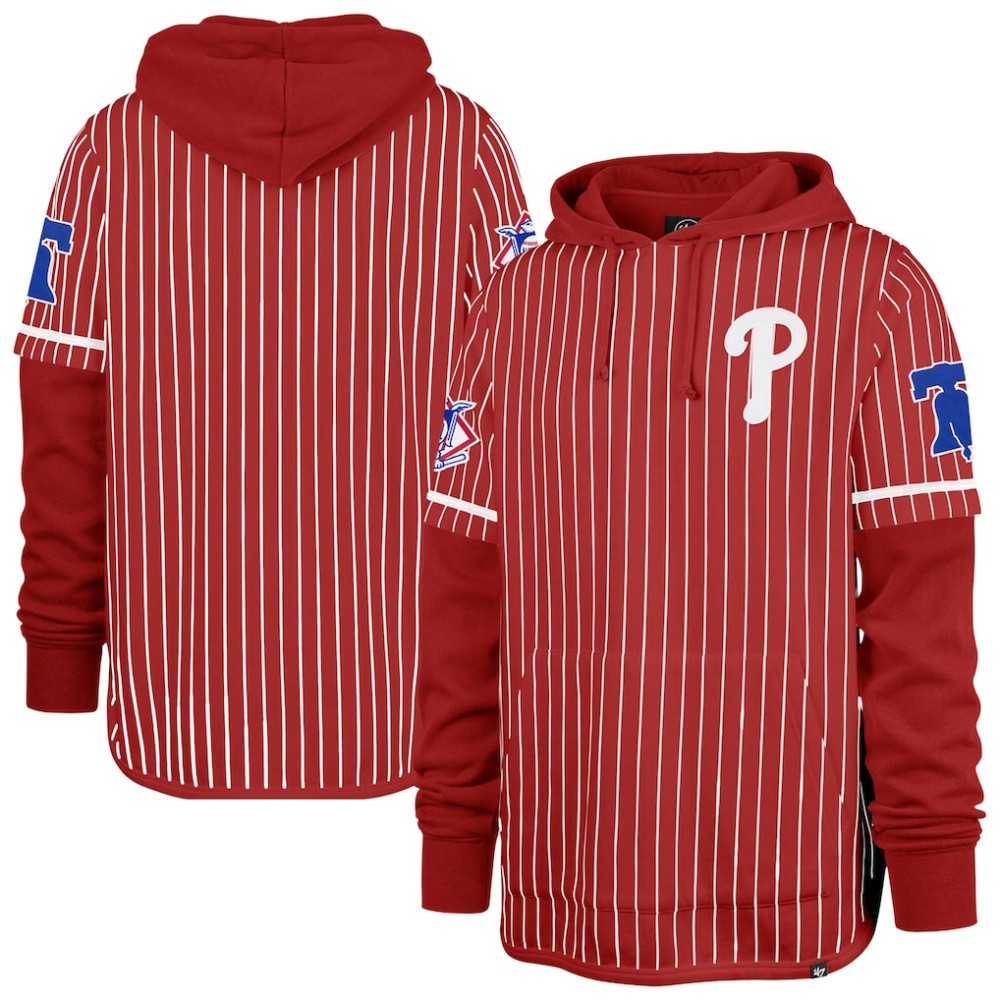 Philadelphia Phillies '47 Pinstripe Double Header Pullover Hoodie - Red Hoodies