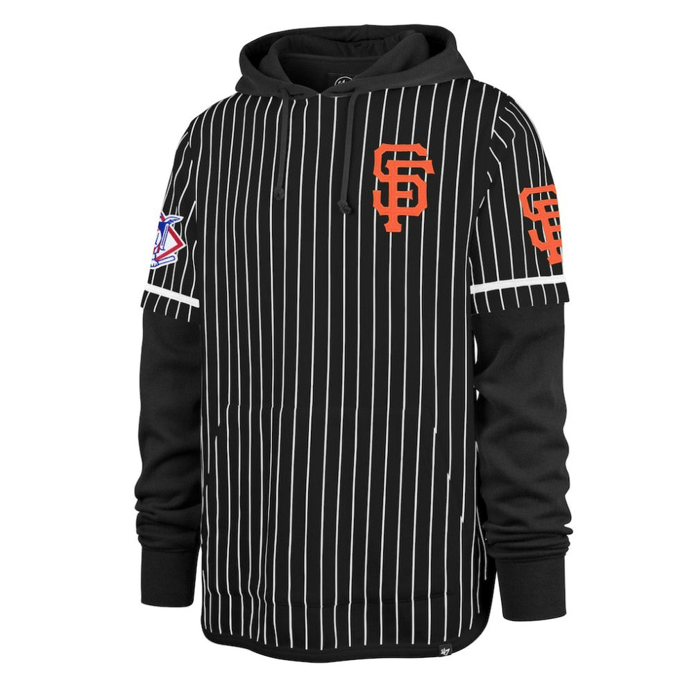 San Francisco Giants '47 Pinstripe Double Header Pullover Hoodie - Black Hoodies