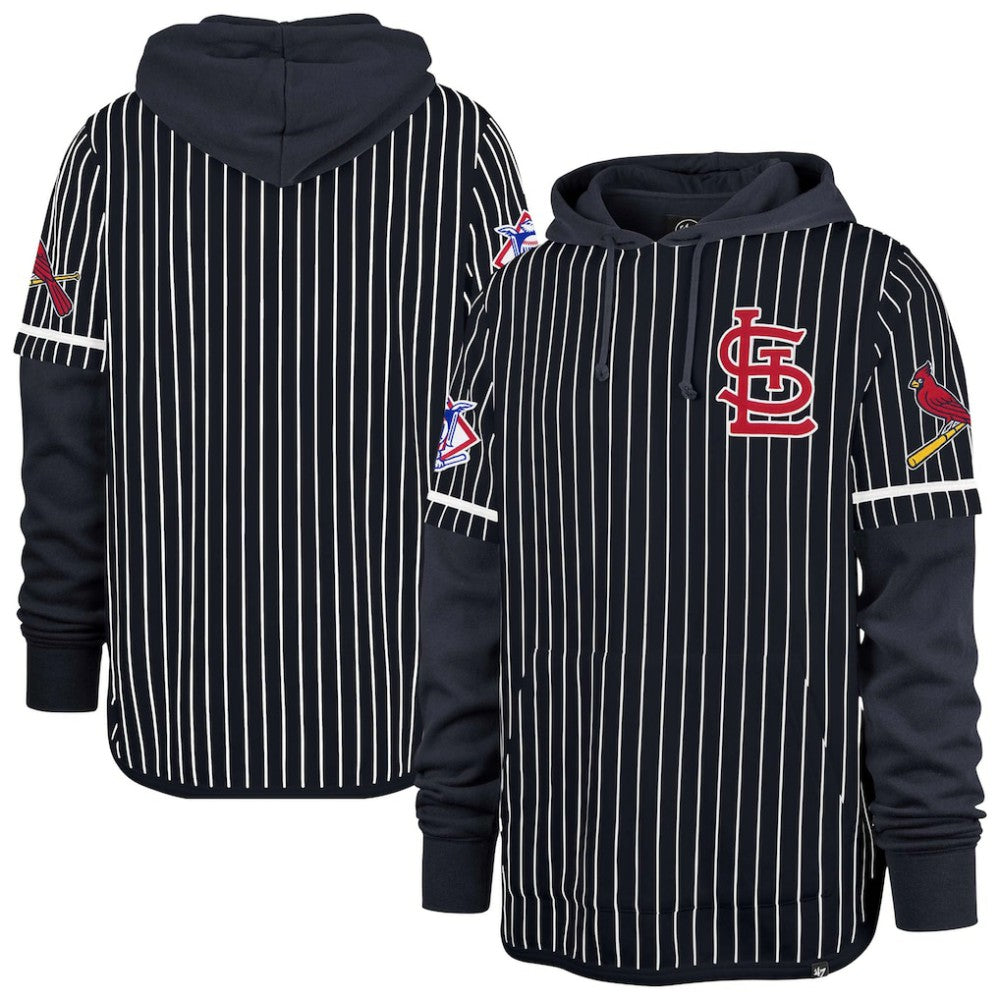 St. Louis Cardinals '47 Pinstripe Double Header Pullover Hoodie - Navy Hoodies