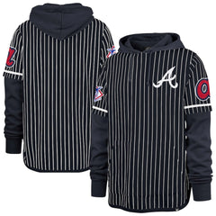 Atlanta Braves '47 Pinstripe Double Header Pullover Hoodie - Navy Hoodies
