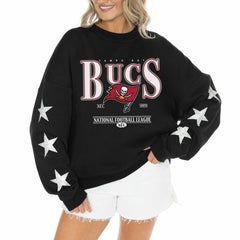 Tampa Bay Buccaneers Gameday Couture Women's Rhinestone Star Sleeve Settle the Score Oversized Tri-Blend Pullover - Black Pullover