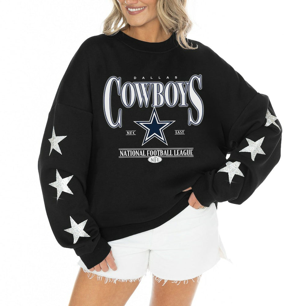 Dallas Cowboys Gameday Couture Women's Rhinestone Star Sleeve Settle the Score Oversized Tri-Blend Pullover - Black Pullover