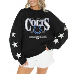 Indianapolis Colts Gameday Couture Women's Rhinestone Star Sleeve Settle the Score Oversized Tri-Blend Pullover - Black Pullover