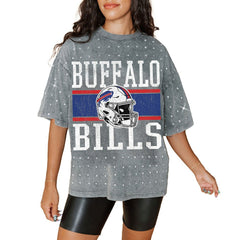 Buffalo Bills Gameday Couture Women's Oversized Mini Rhinestone Classic T-Shirt - Gray T-shirts